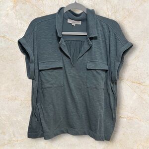 LOFT Women's Slate Teal Short Sleeve Blouse